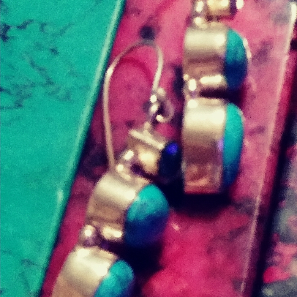 🔥KINGMAN TURQUOISE, LONDON BLUE TOPAZ, STERLING HYPOALLERGENIC EAR. 1-1/2" - Picture 7 of 12